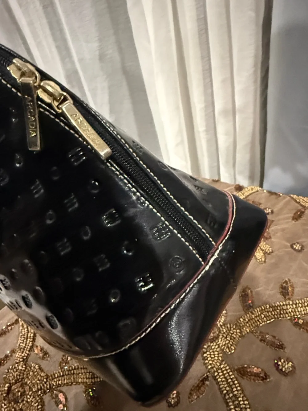 Arcadia Black Patent Leather Tote with Subtle Red Trim